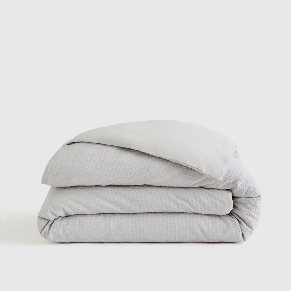 QUINCE Organic Luxe Waffle Duvet Cover Full/Queen Light Gray